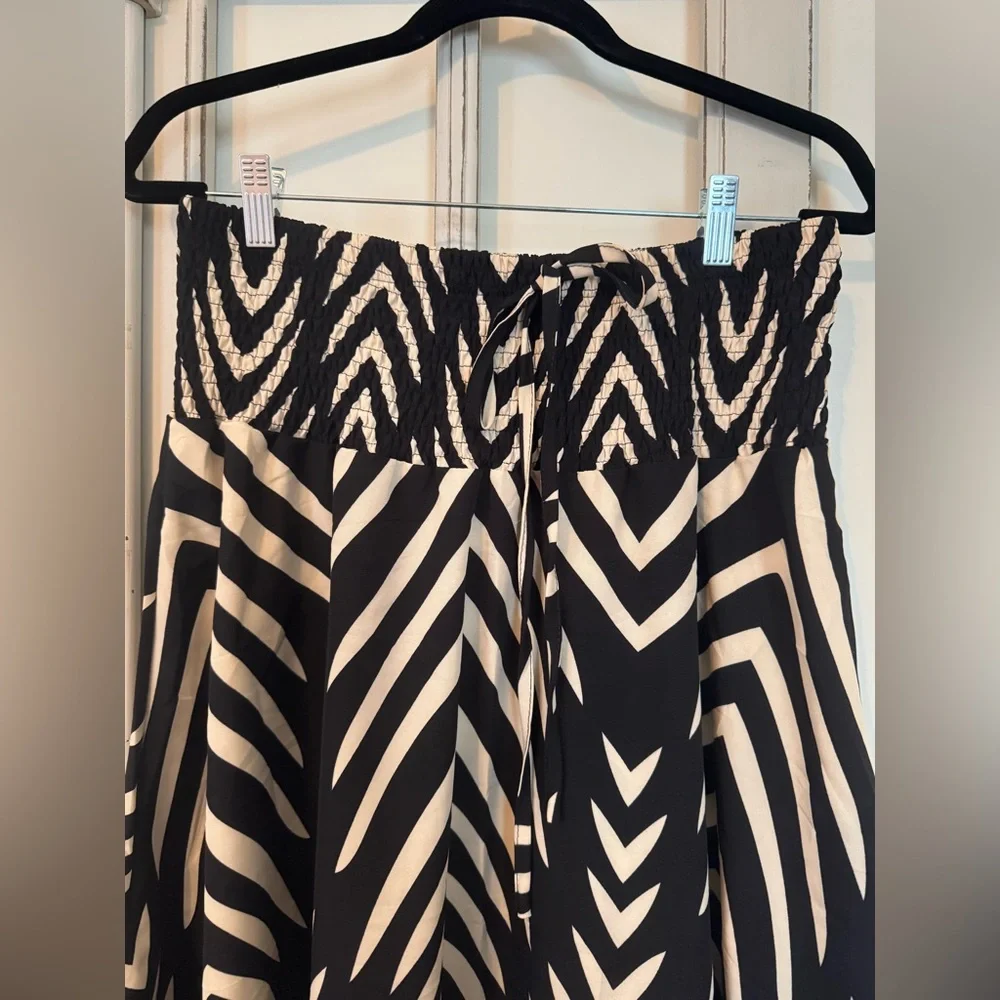 Black & Cream Asymmetrical Maxi Skirt - Smocked Waist - Picture 2 of 3